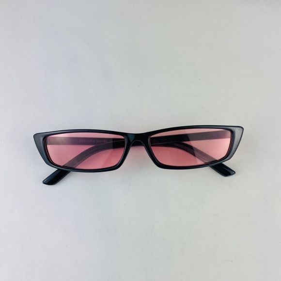 COPY - Slim rectangle black frame sunglasses. Pink lens. - Picture 1 of 4